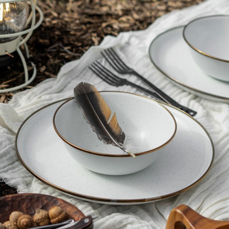 Barebones Living BND-1342 Enamel Dining Set - 16pc - Eggshell - Place Setting Side View thumbnail