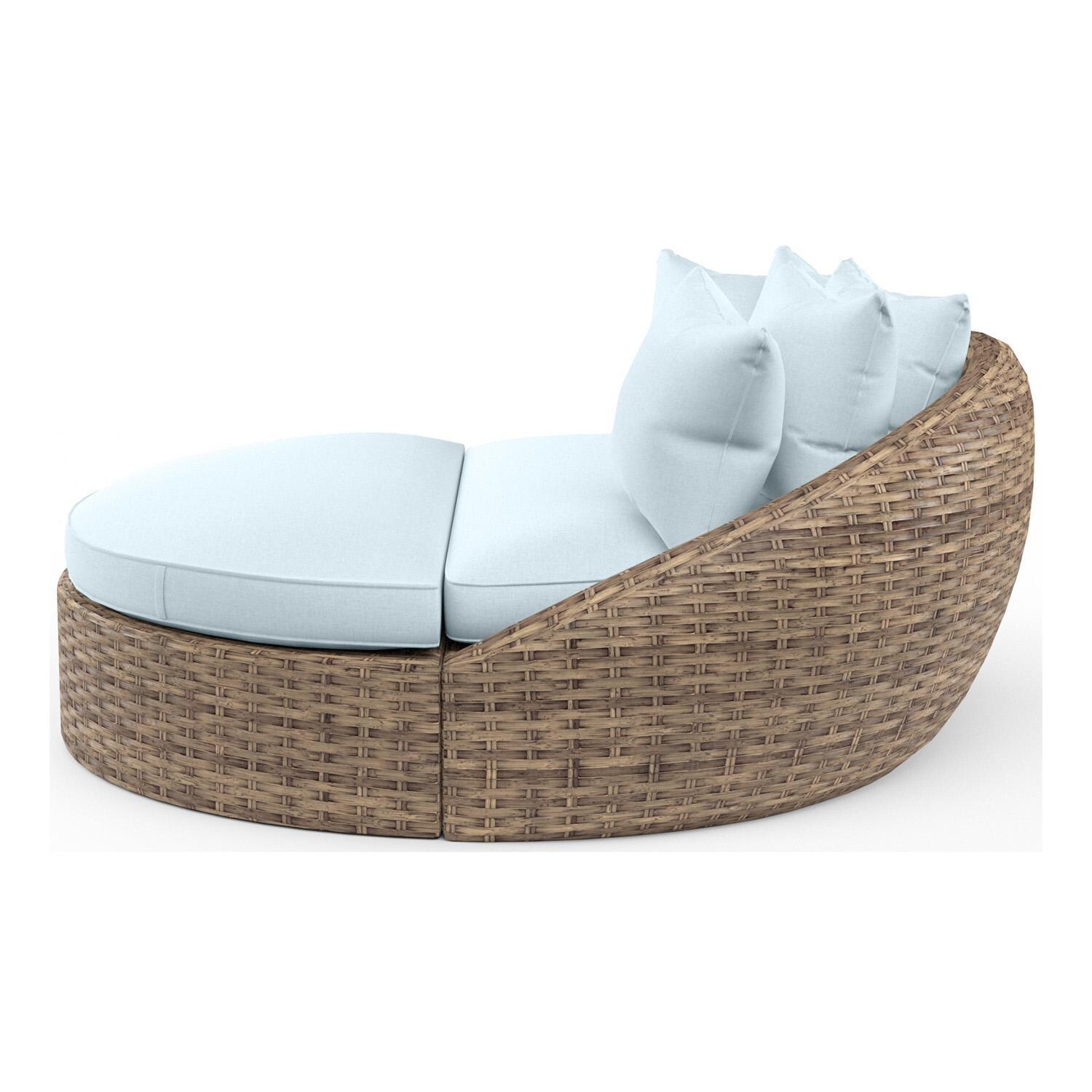 Havana Round Wicker Daybed in Tobacco/Canvas Skyline by Sunset West - Side View - White Background thumbnail