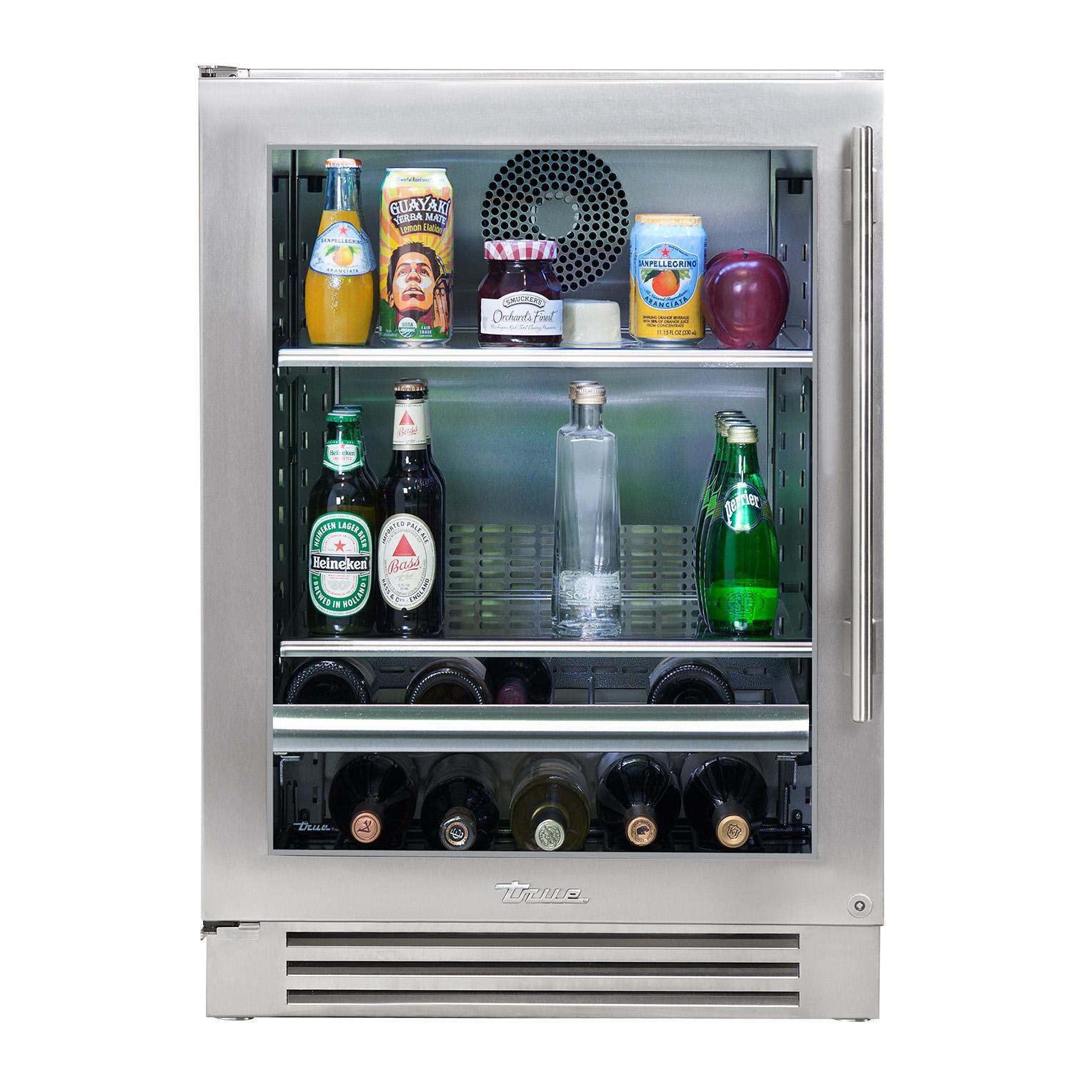 True 24 Inch 13 Bottle 147 Can Left Hinge Glass Door Outdoor Beverage Center - Stainless Steel - TBC-24-L-SG-C