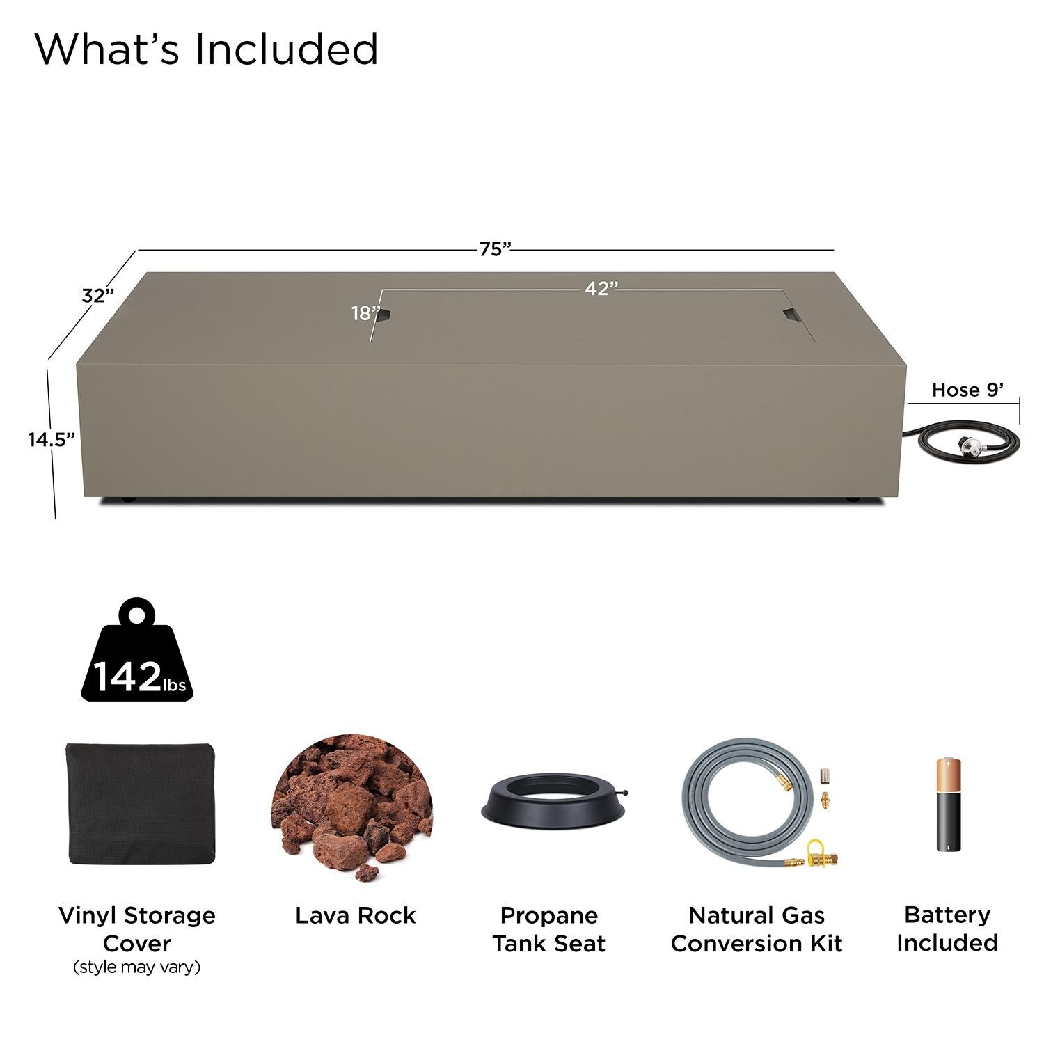 Elysian 75-in Rectangular Steel Propane Fire Pit Table in Mist Gray by Lakeview - Included - Detail thumbnail