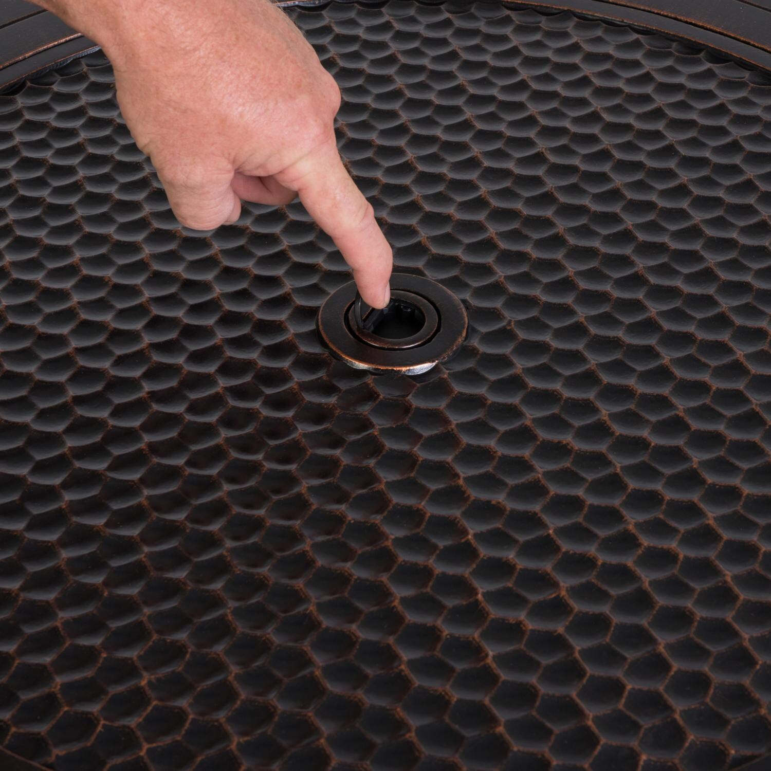 Ultimate Patio SC62353 La Flora 44-Inch Round Hammered Aluminum Propane Fire Pit Table - Cover Handle thumbnail