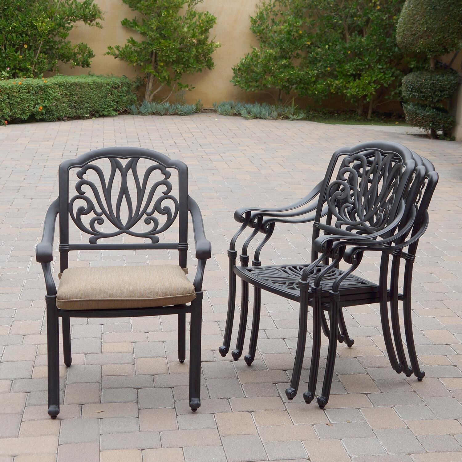 Elisabeth 7 Pc Cast Aluminum Dining Set w/ Swivel Rockers in Antique Bronze by Darlee - Stacking Chairs - Detail thumbnail