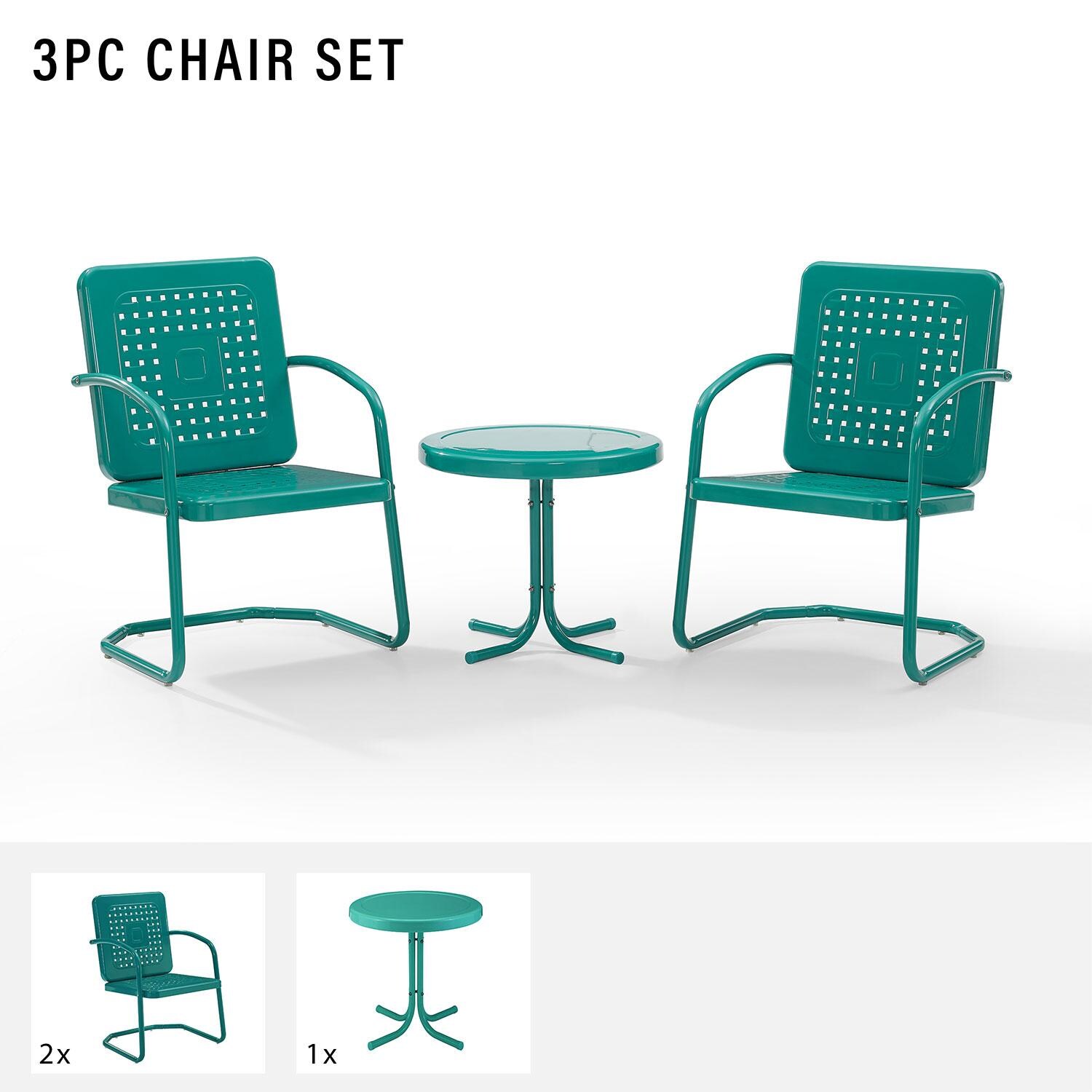 Ultimate Patio UP-32252TU 3Pc Retro Outdoor Chair Set in Turquoise W/ Turquoise Gloss Table - Included in Set (Two Chairs and Table) - Diagram thumbnail