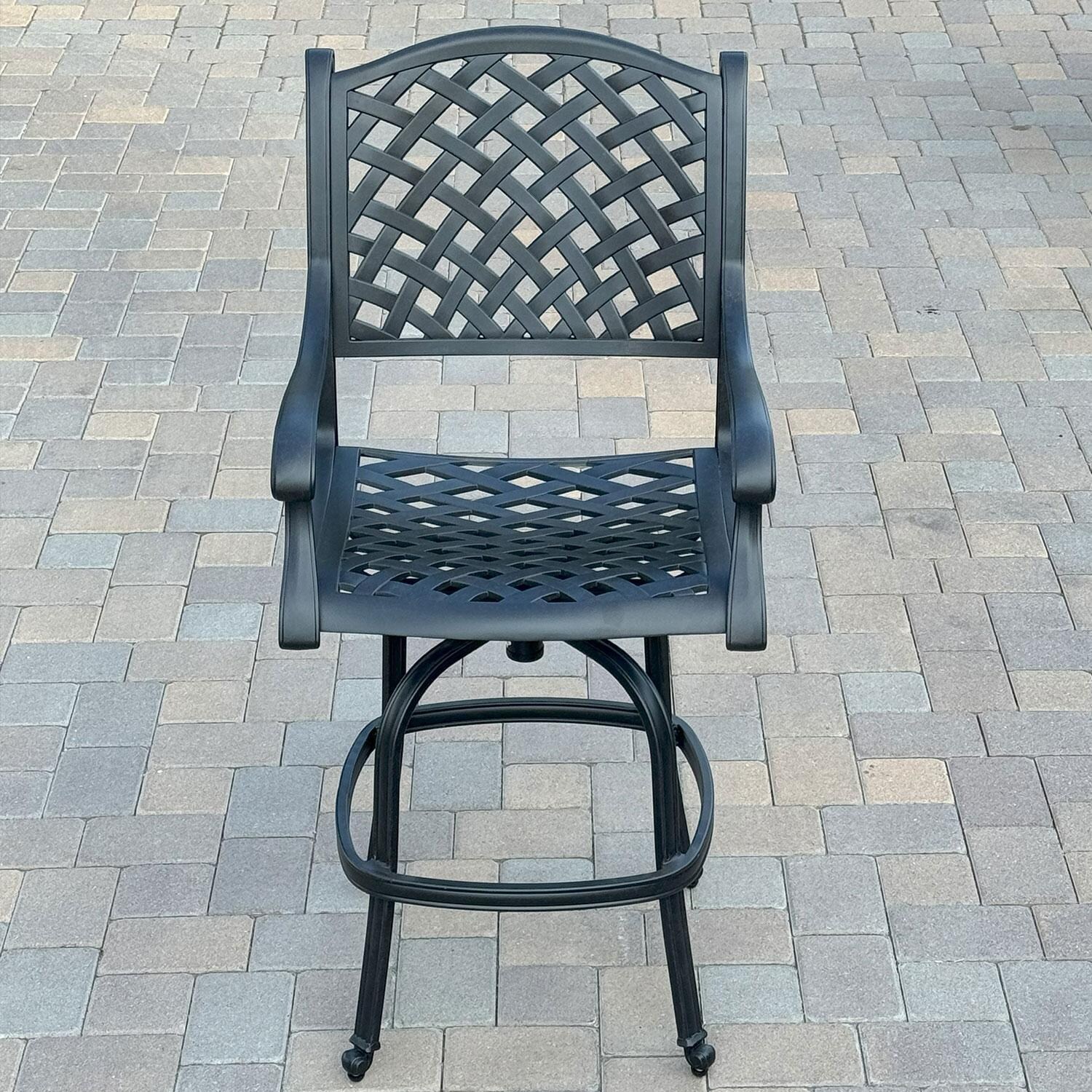 Nassau Cast Aluminum 4 Pc Set Swivel Bar Stool Set in Antique Bronze/Sky Blue by Darlee - Front View - Shown W/ No Cushion - Lifestyle thumbnail