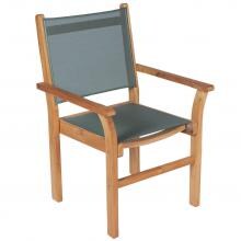 Captiva Stacking Teak Patio Dining Arm Chair W/ Moss Sling By Royal Teak Collection image
