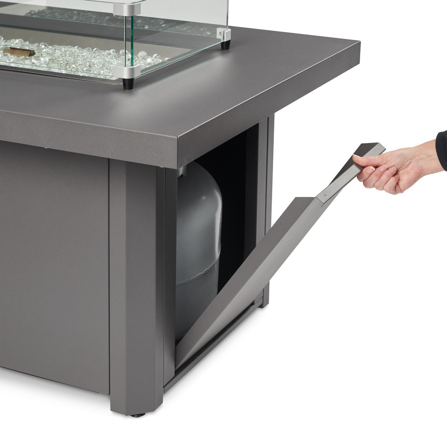 The Outdoor GreatRoom Company CAD-1224-GRY Caden 44-Inch Rectangular Propane Gas Fire Pit Table w/ 24-Inch Crystal Fire Plus Burner - Tank Storage thumbnail