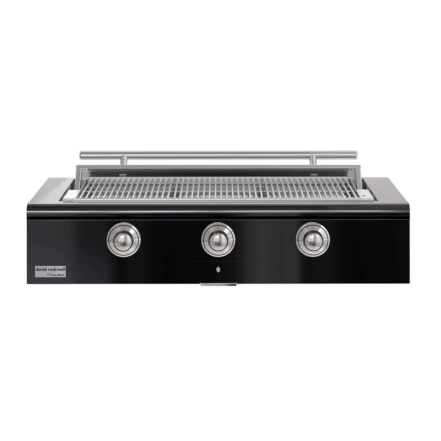 Caliber CRG-48BN00-A-044-H02 48-in Natural Gas Built-In Rockwell Grill - Gloss Black w/ Chrome Hardware - White Background thumbnail