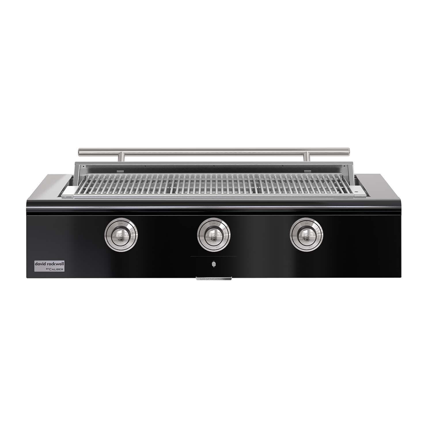 Caliber CRG-48BN00-A-044-H02 48-in Natural Gas Built-In Rockwell Grill - Gloss Black w/ Chrome Hardware - White Background thumbnail