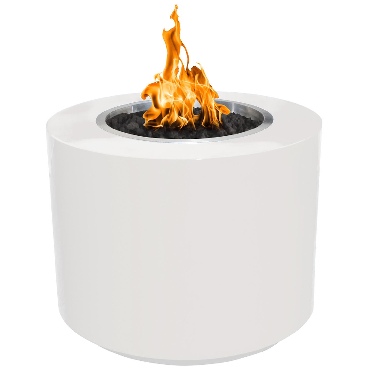 Beverly 36 Inch Round Powder Coated Steel Propane Fire Pit in White by The Outdoor Plus