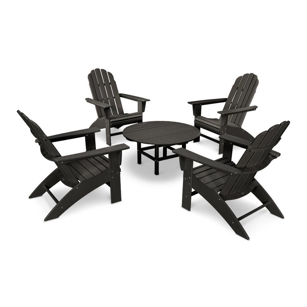 Vineyard 5 Pc Recycled Plastic Oversized Adirondack Seating Set in Black by POLYWOOD