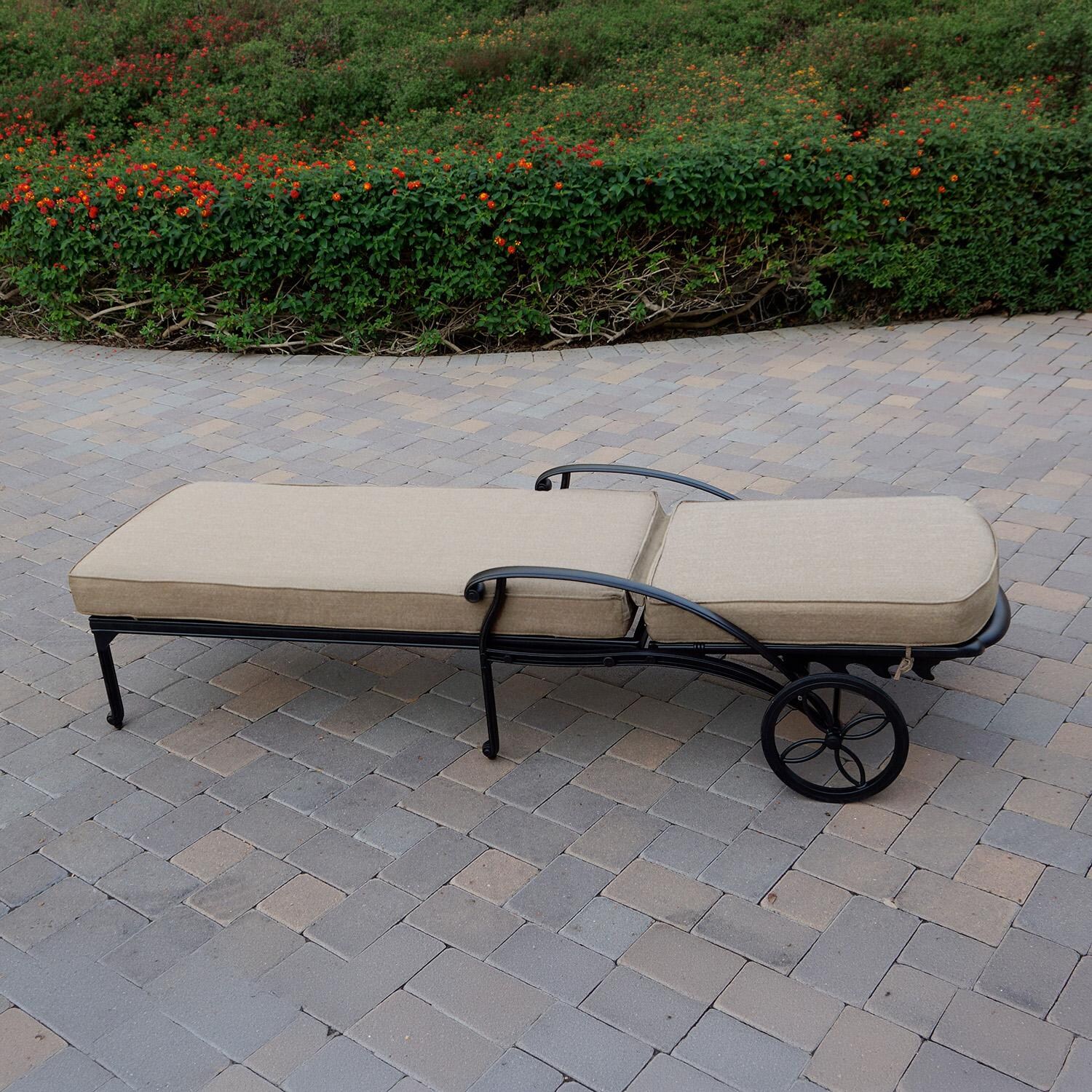 Darlee Elisabeth Cast Aluminum Chaise Lounge in Antique Bronze/Beige - Reclined - Lifestyle thumbnail