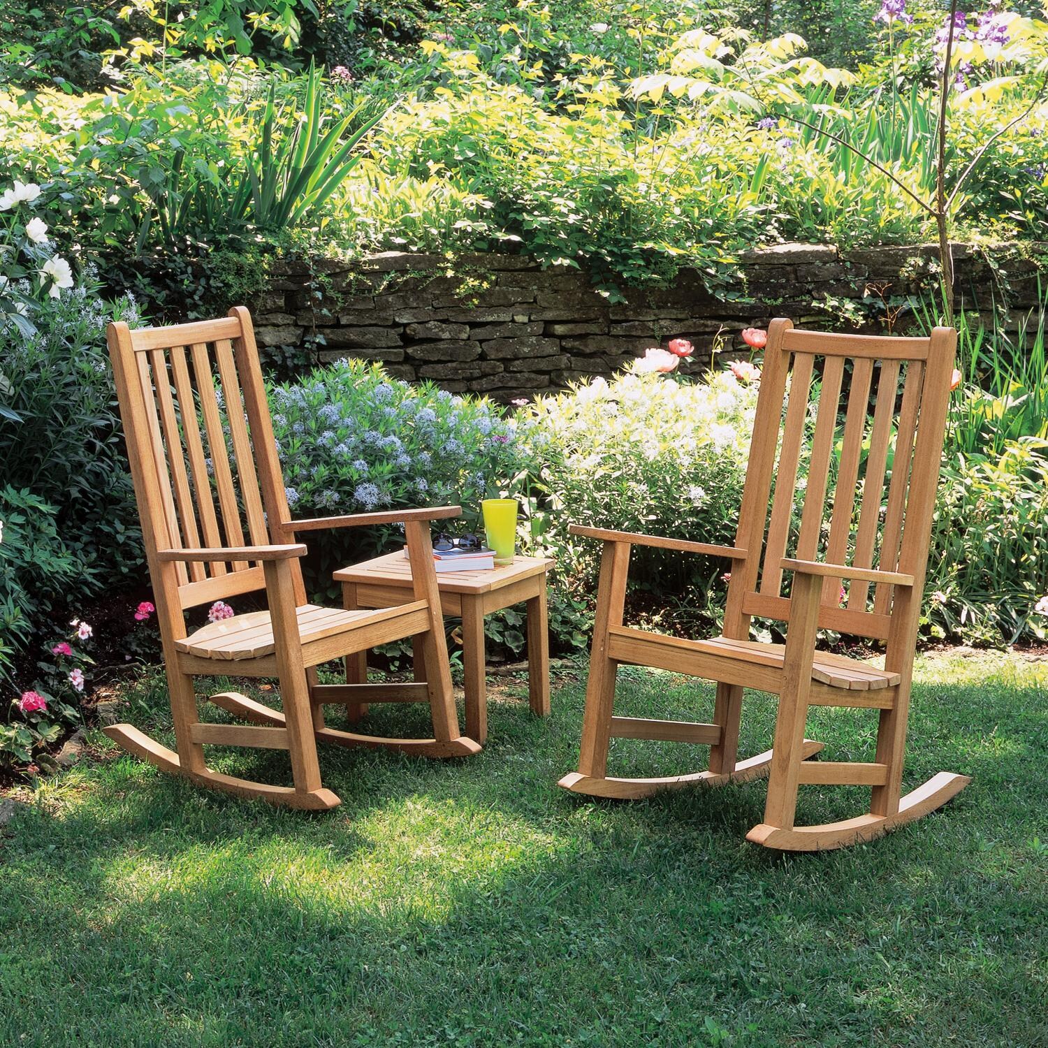 Franklin 3 Piece Natural Shorea Patio Rocking Chair Set thumbnail