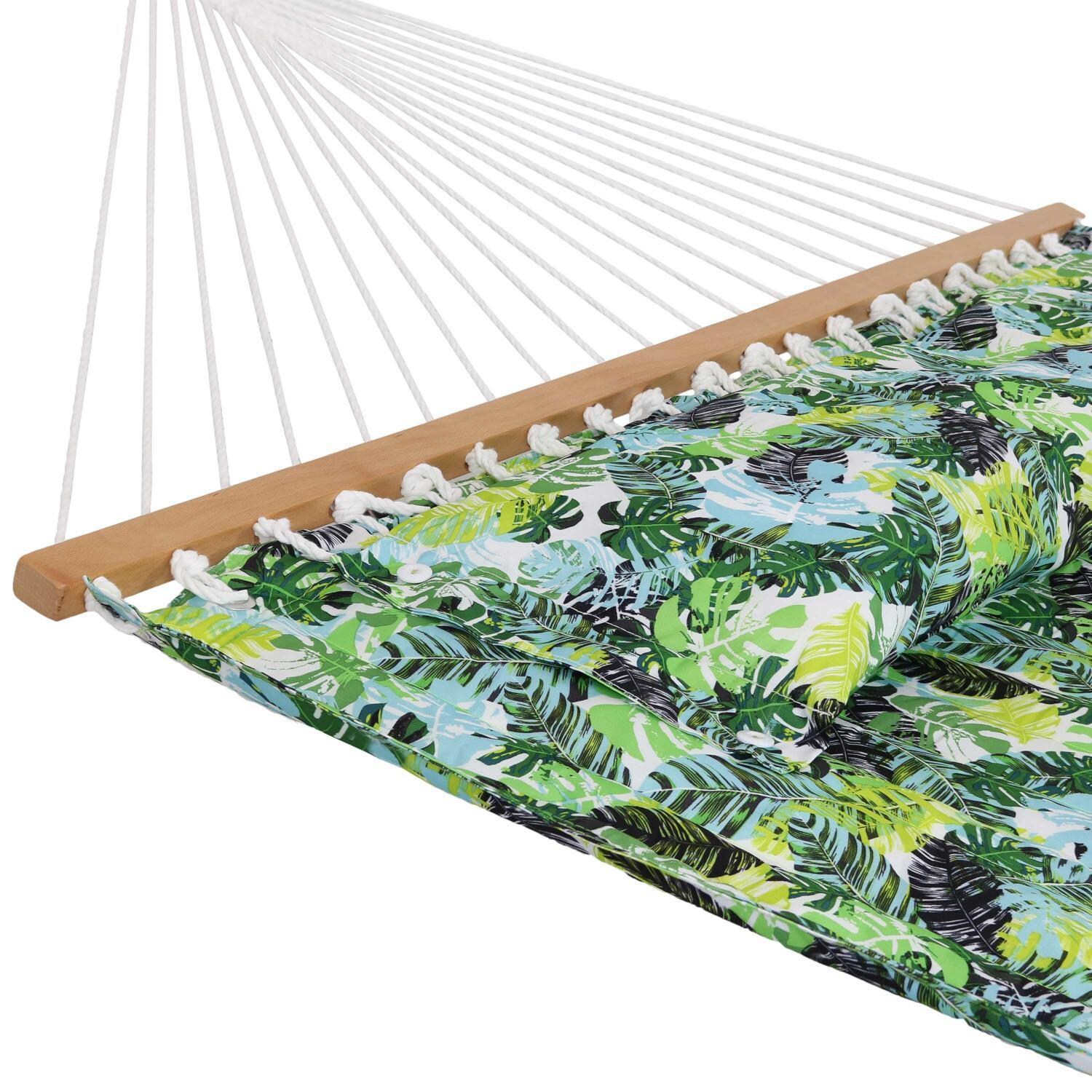 Ultimate Patio Quilted Double Hammock & Pillow - Tropical Greenery - Close-Up thumbnail