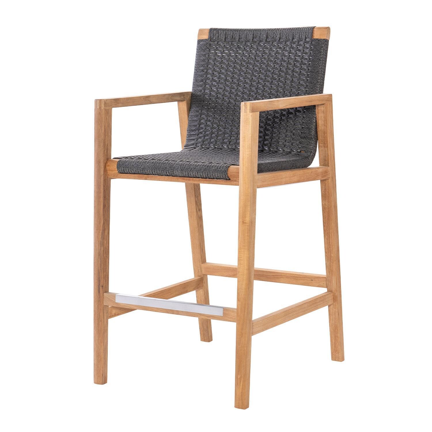 Admiral Rope Bar Chair in Charcoal Grey by Royal Teak Collection - Left Angle - White Background thumbnail