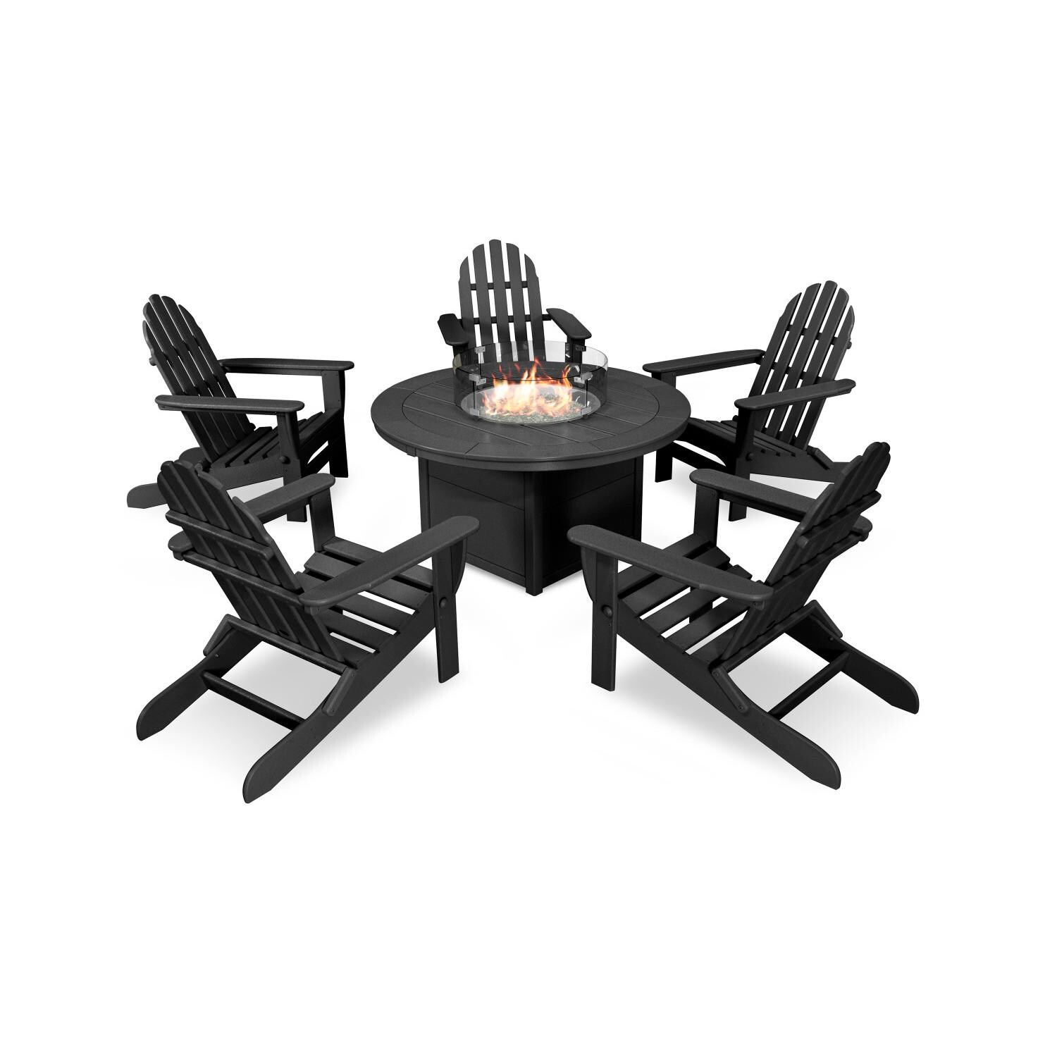 POLYWOOD PWS414-1-BL Classic Folding Adirondack 6-Piece Conversation Set W/ Fire Pit Table thumbnail