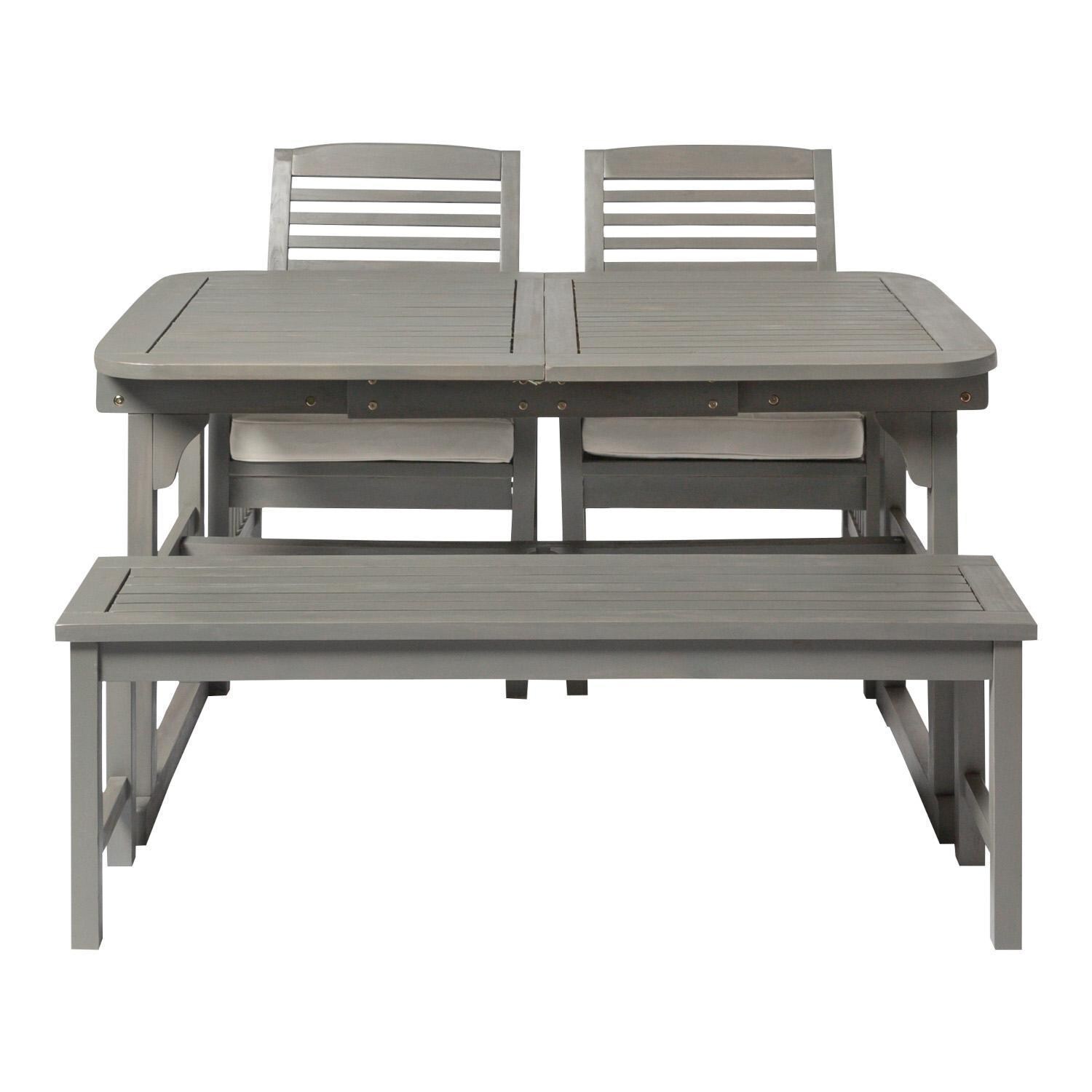 Ultimate Patio Horizon Way 4 Piece Acacia Patio Dining Set W/ 55-79 X 35 Inch Extension Rectangular Table - Gray Wash - Front View thumbnail
