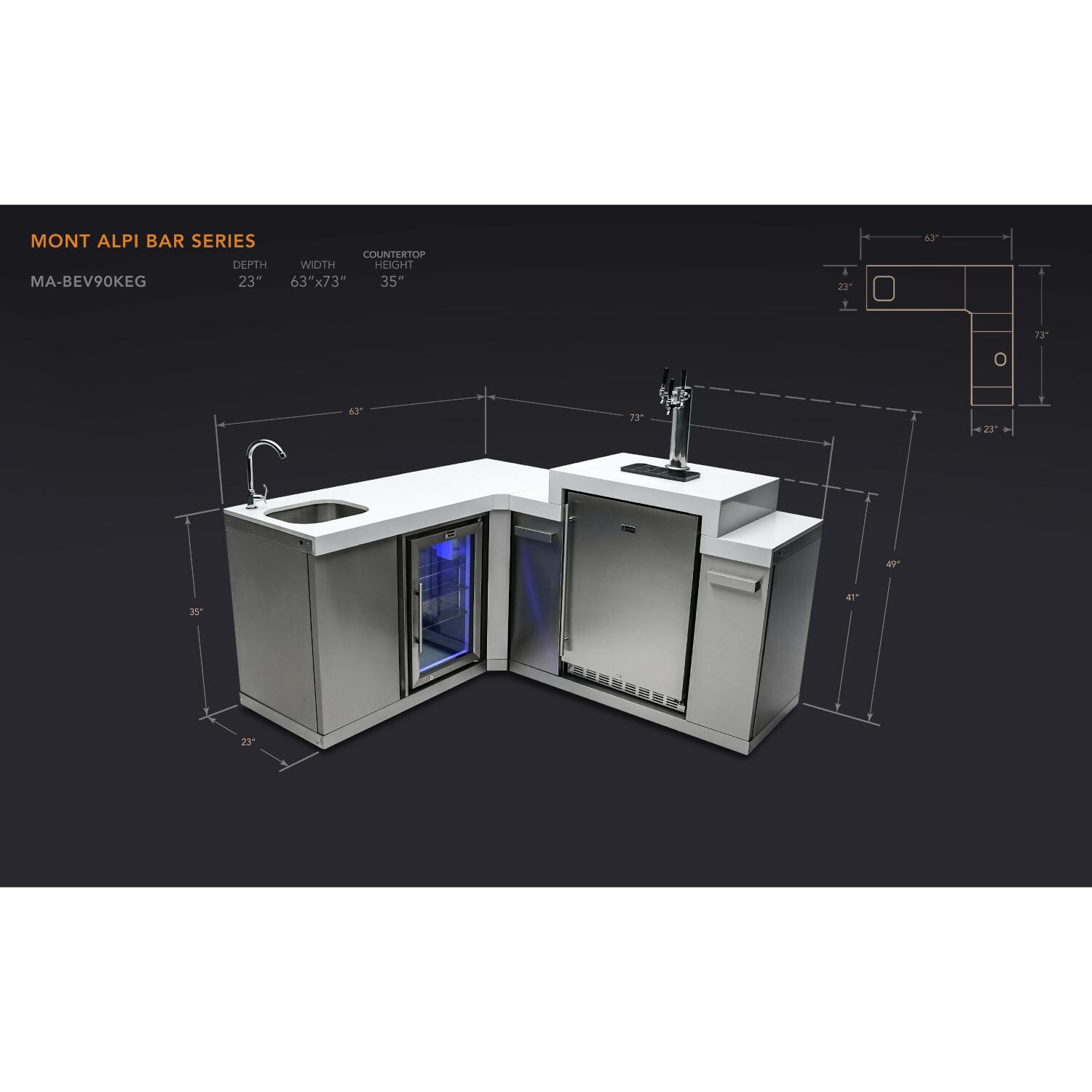Mont Alpi MA-BEV90KEG Beverage Center W/ 90 Degree Corner & Kegerator - Dimensions thumbnail