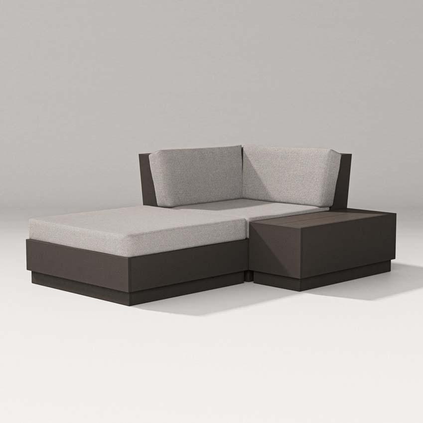 Elevate 3 Pc Recycled Plastic Corner Chaise Lounge Seating Set in Vintage Coffee/Weathered Tweed By PW Designer Series - White Background thumbnail