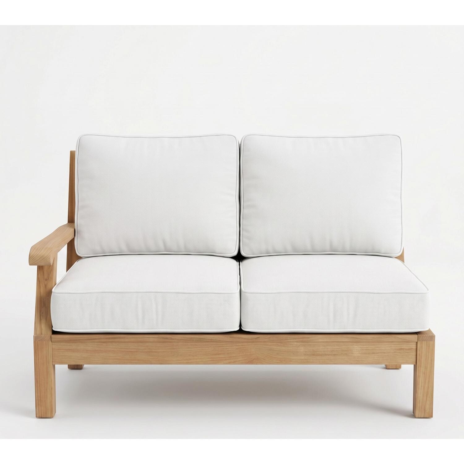 Miami Teak Left Arm Loveseat w/ Sunbrella Cushions in Canvas Natural by Royal Teak Collection