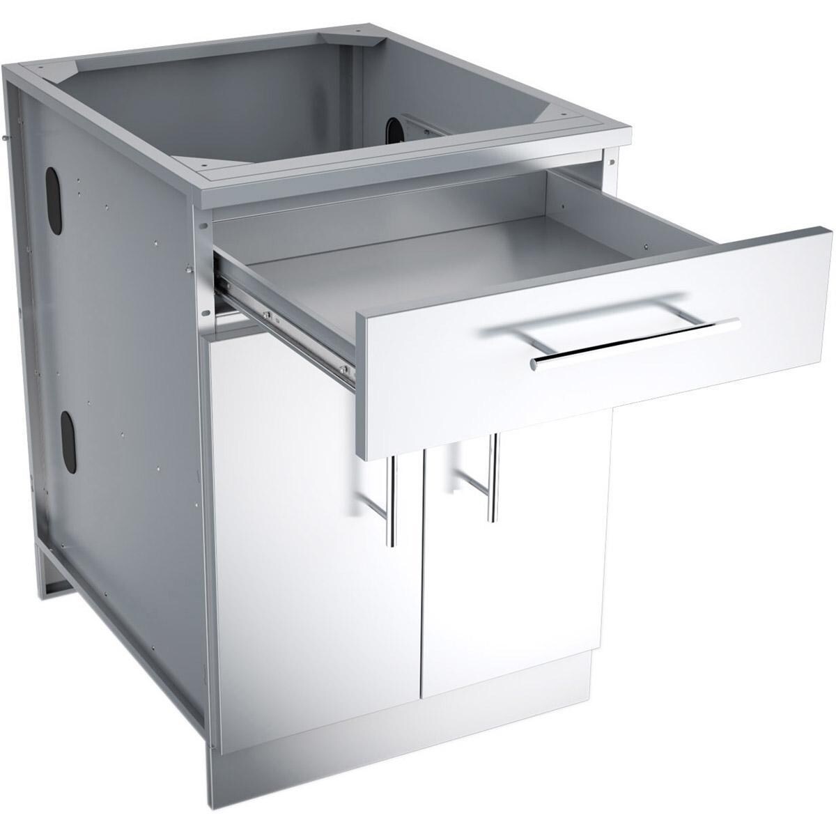 Sunstone SBC24CDD 24-in Outdoor Kitchen Double Door and Drawer Island Cabinet - Shown With Storage Drawer Open - White Background thumbnail