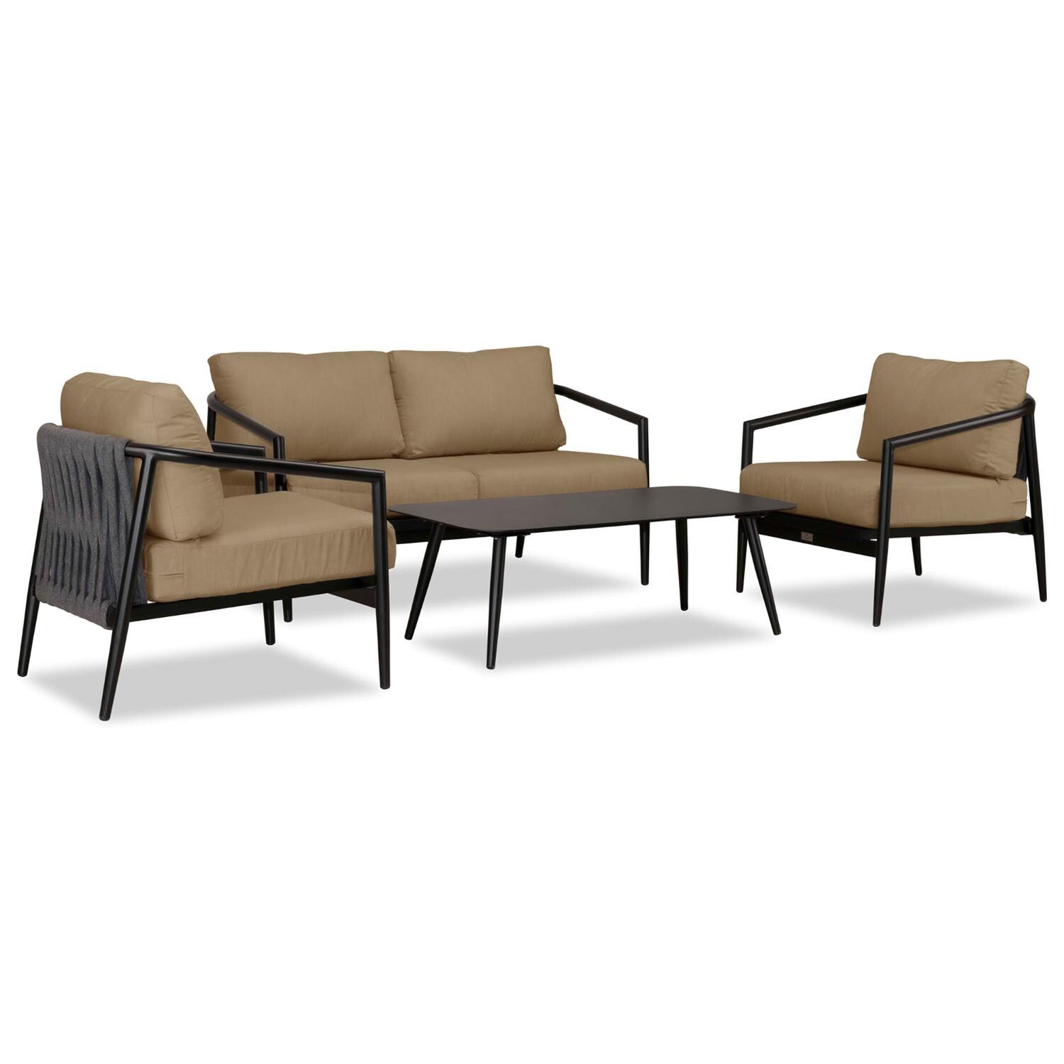 Lakeview Midnight Cove 4 Pc Aluminum Loveseat Seating Set in Black/Carbon/Heather Beige - Angled - White Background thumbnail
