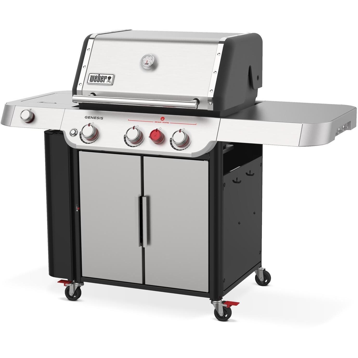 Weber GENESIS 35400001 S-335 Propane Gas Grill with Sear Burner & Side Burner - Stainless Steel - Right-Side Angled View - White Background thumbnail