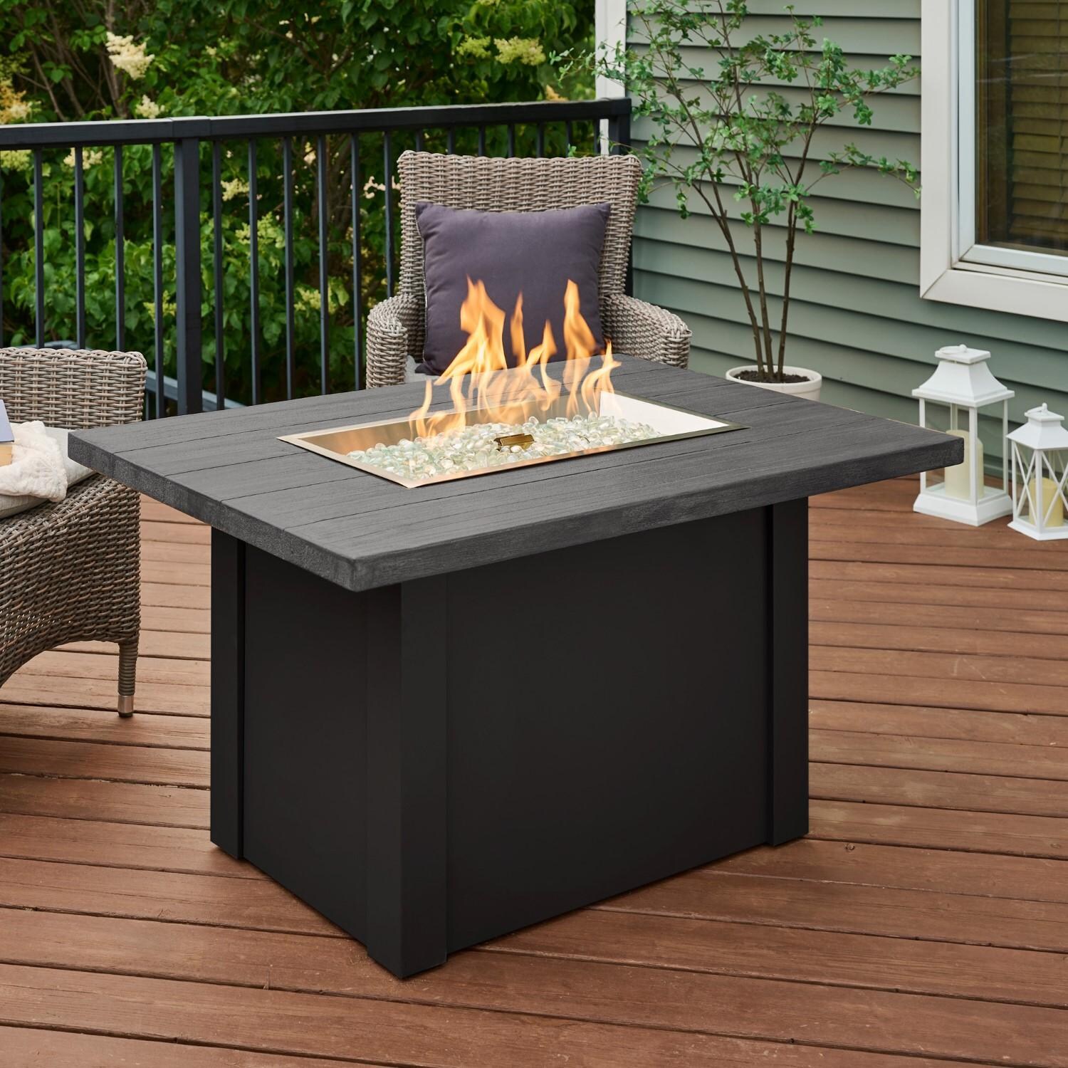 Havenwood 44 Inch Rectangular Powder Coated Steel Propane Fire Pit Table in Gray by The Outdoor GreatRoom Company