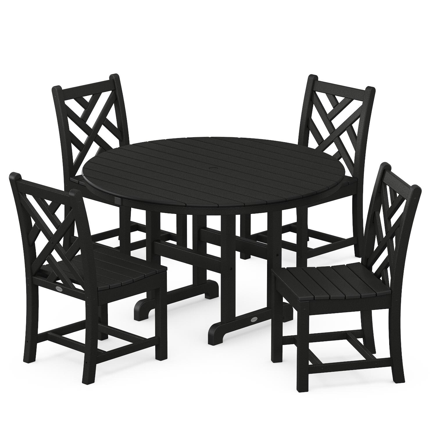 POLYWOOD Chippendale 5-Piece Round Side Chair Dining Set - Black