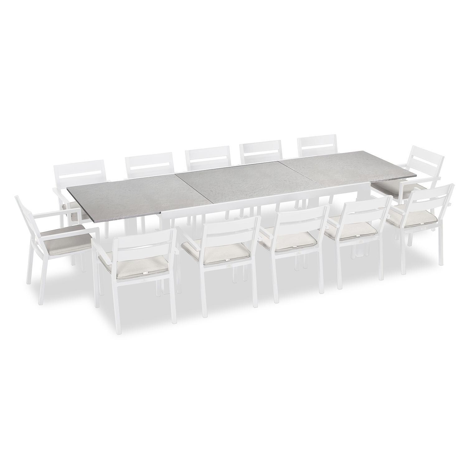 Calm Bay 13 Pc Extendable Aluminum Dining Set in White/Concrete/Canvas Natural by Lakeview Outdoor Designs