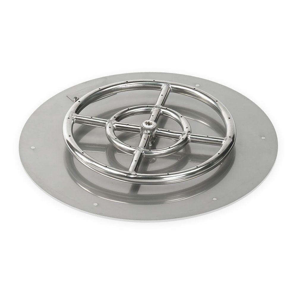 BBQGuys Signature 18-Inch Round Stainless Steel Flat Pan W/ 12-Inch Propane Gas Fire Ring - SS-RFP-18-ASBL-LP