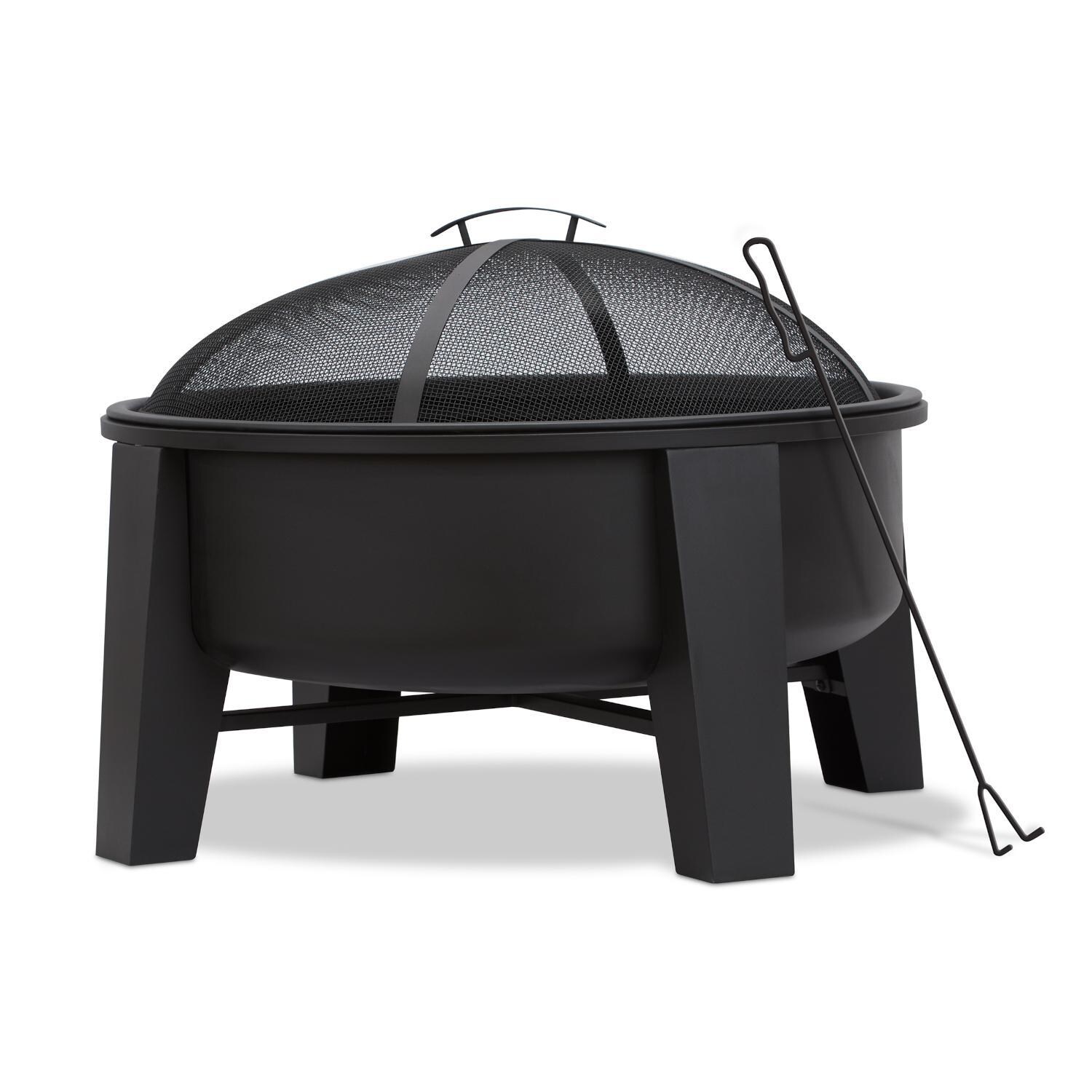 Ultimate Patio SC-360-BLK Logtown 35-Inch Round Wood Burning Fire Pit - Main View W/ Tool thumbnail