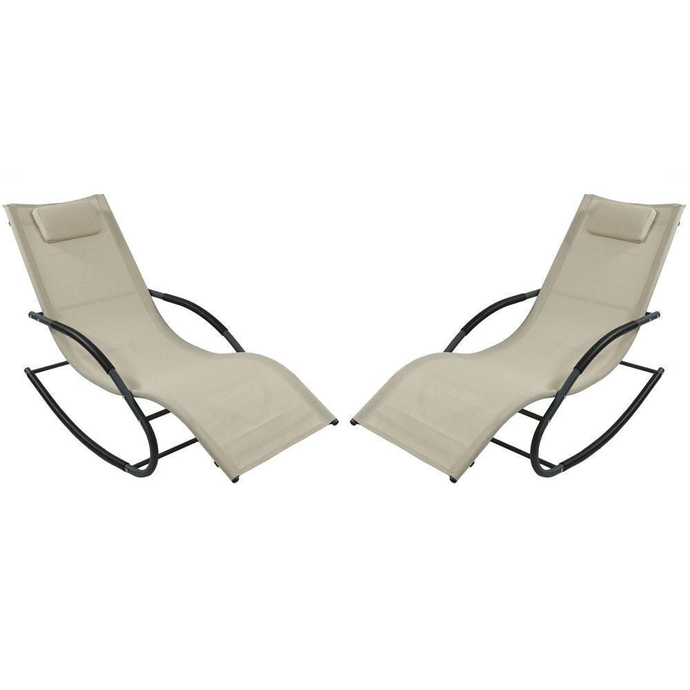 2 Pc Steel Rocking Lounger in Black/Beige by Ultimate Patio