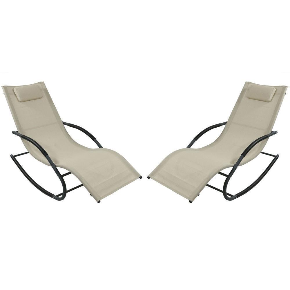 2 Pc Steel Rocking Lounger in Black/Beige by Ultimate Patio