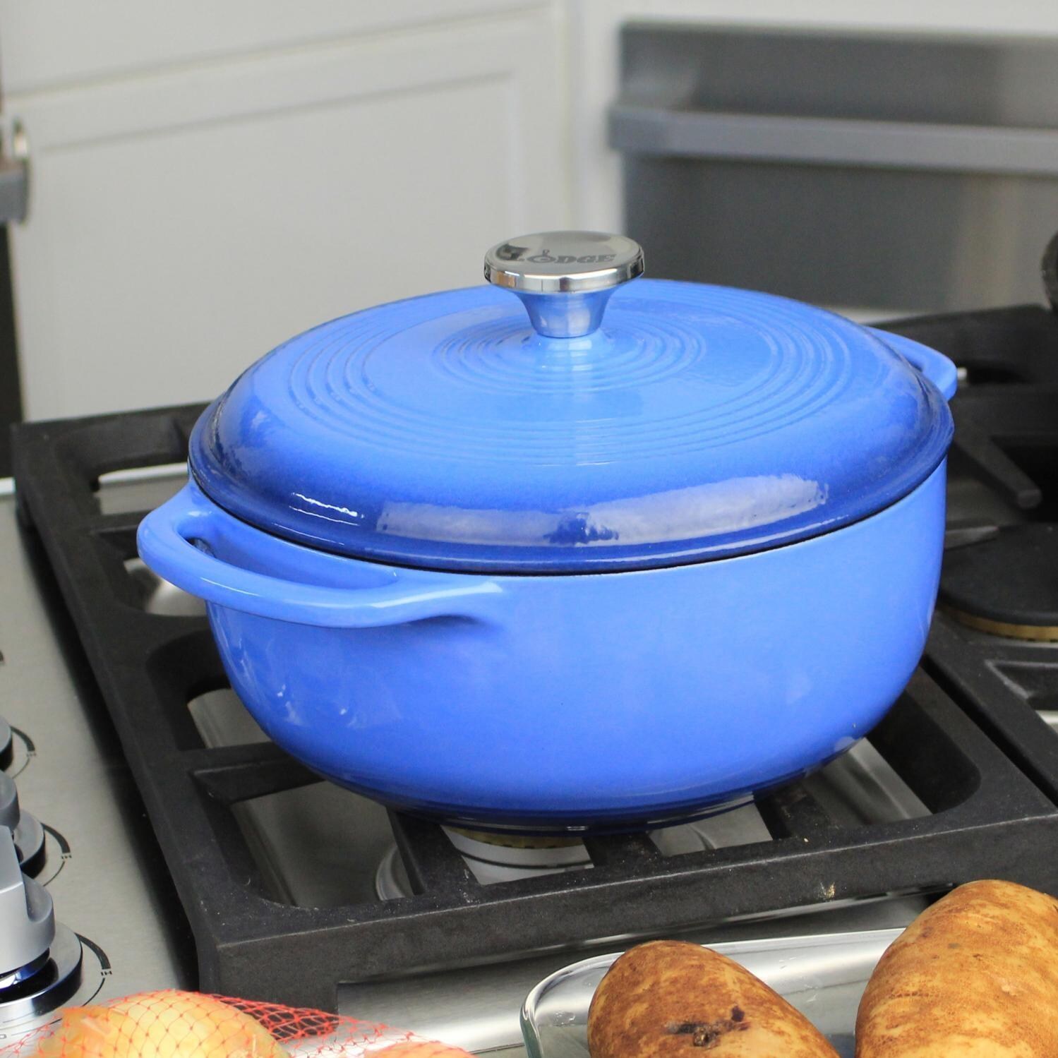 Lodge 7.8 Quart Colored Enamel Cast Iron Dutch Oven Caribbean - Lifestyle thumbnail