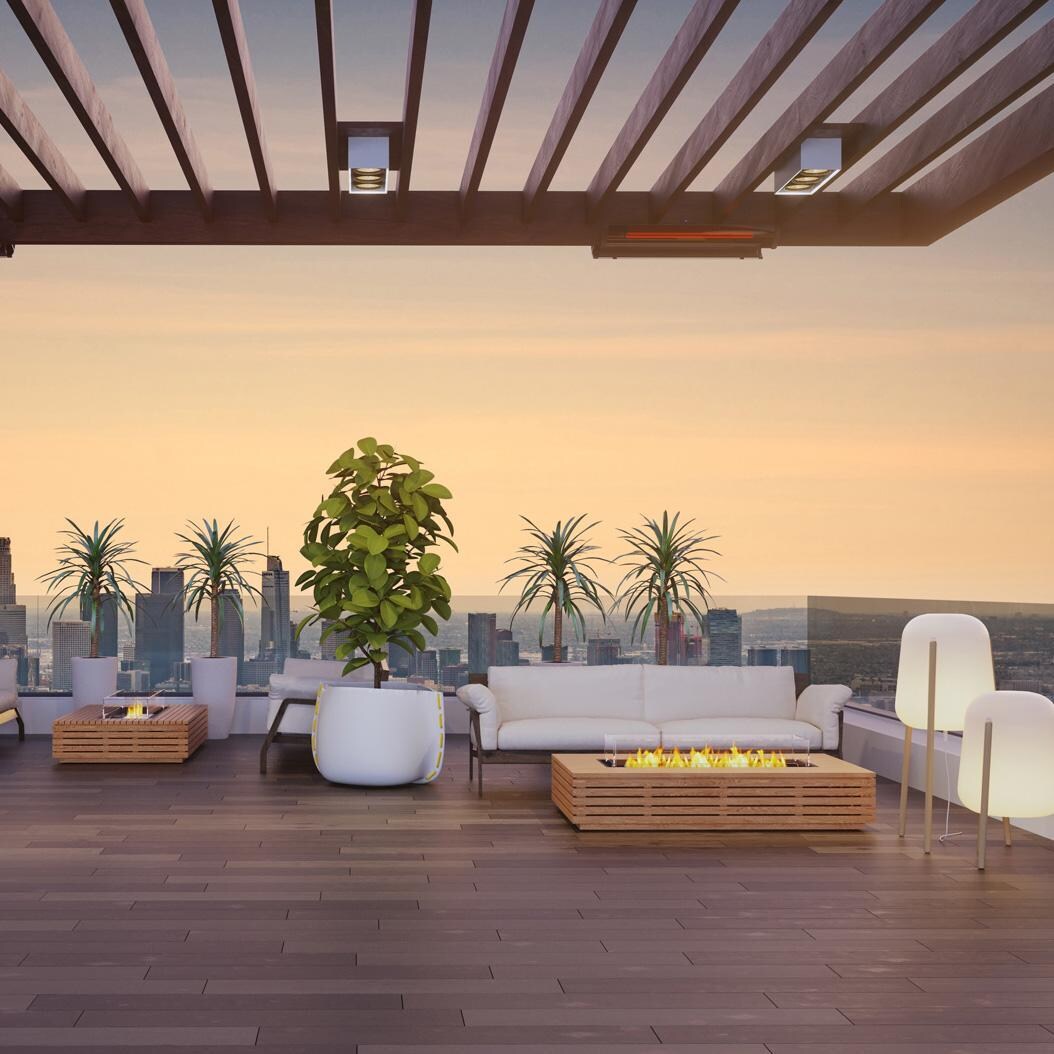 EcoSmart Fire ESF.O.WHF.65.NF Wharf 65 Inch Stainless Steel Burner Rectangle Teak Ethanol Pit Table in Teak - Line Drawing From Above - Dimensional thumbnail