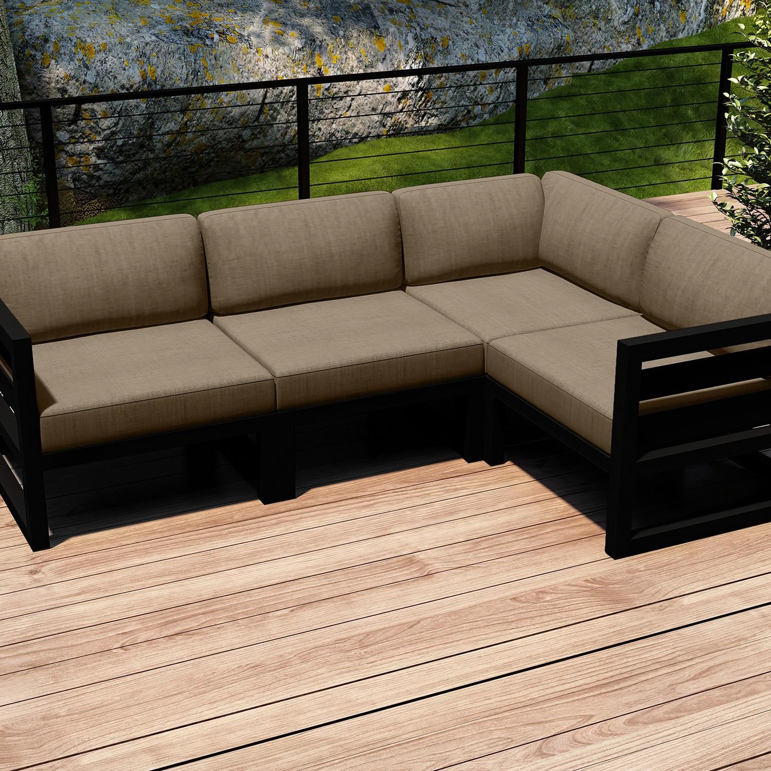 Misty Cove 4 Pc Aluminum Seating Set w/ Sectional in Black/Heather Beige by Lakeview Outdoor Designs