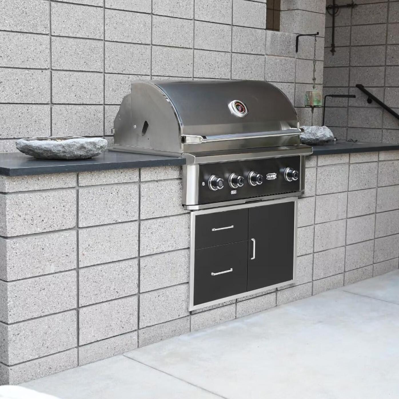 Wildfire WF-PRO36G-RH-LP 36 Inch Grill Outdoor Kitchen Package w/Power Burner & 24 Inch Outdoor Rated Refrigerator - Built In Outdoor Kitchen - Lifestyle thumbnail