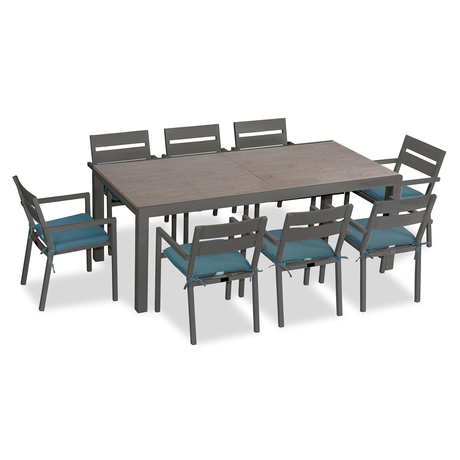 Calm Bay 9 Pc Extendable Dining Set in Slate/Barnwood/Cast Lagoon by Lakeview - White Background thumbnail