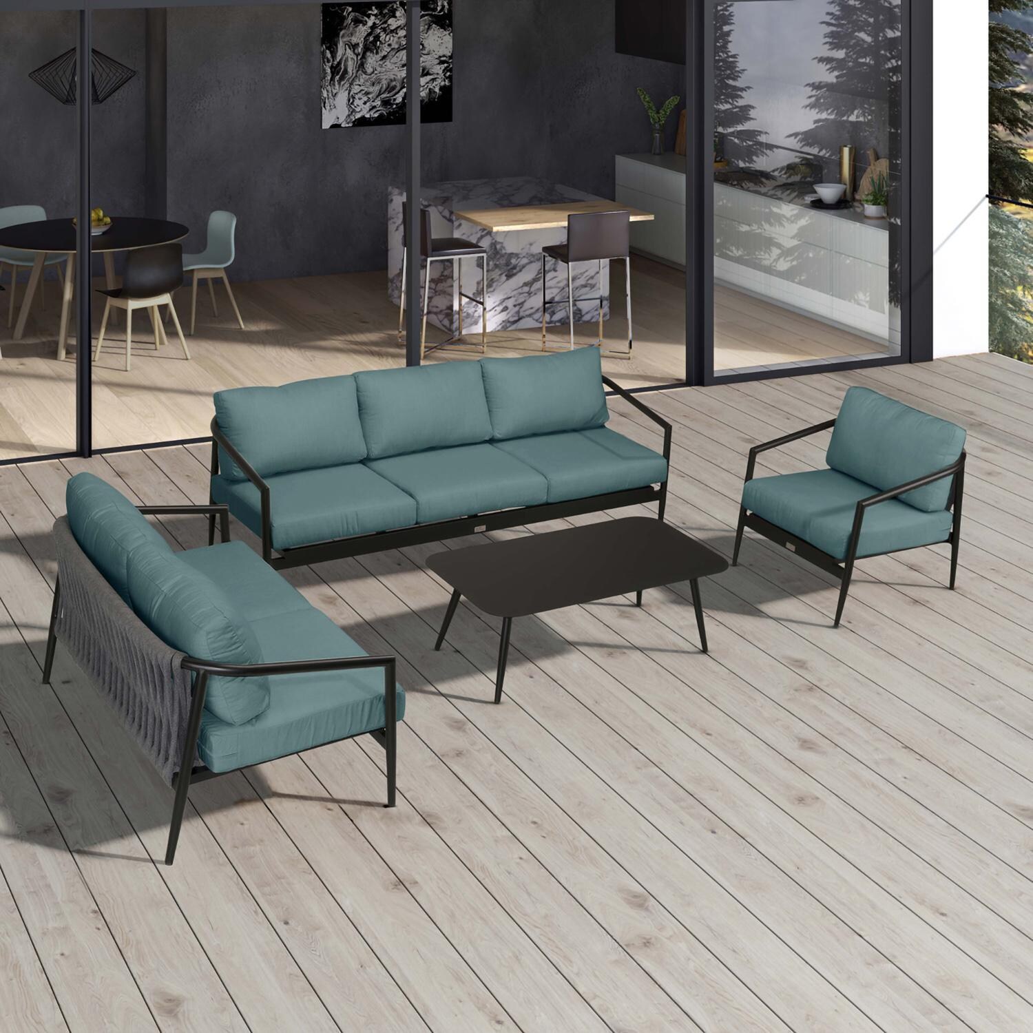 Lakeview Midnight Cove 4 Pc Aluminum Sofa Loveseat Seating Set in Black/Carbon/Cast Lagoon - Top - Lifestyle thumbnail