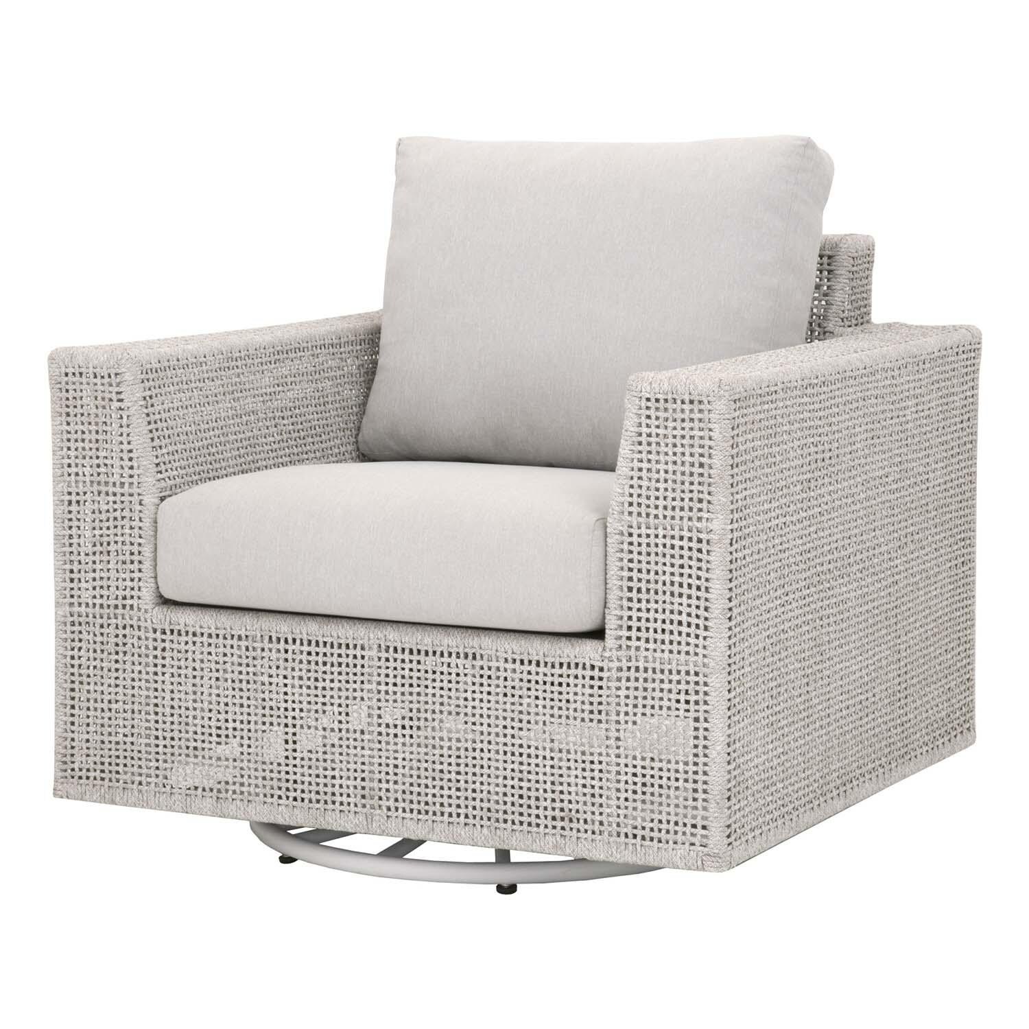 Lakeview Ranch Pointe Woven Rope Swivel Rocker in Taupe & White - Angled View thumbnail