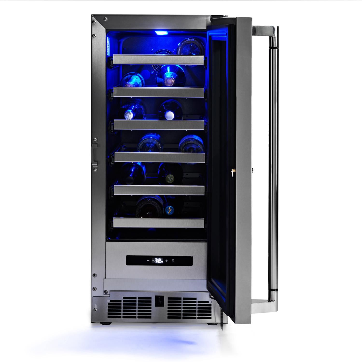 Lynx LN15WINE 15-in 2.7 Cu. Ft. Outdoor Wine Refrigerator w/ Lock - Door Open w/Wine Right Hinge - White Background thumbnail