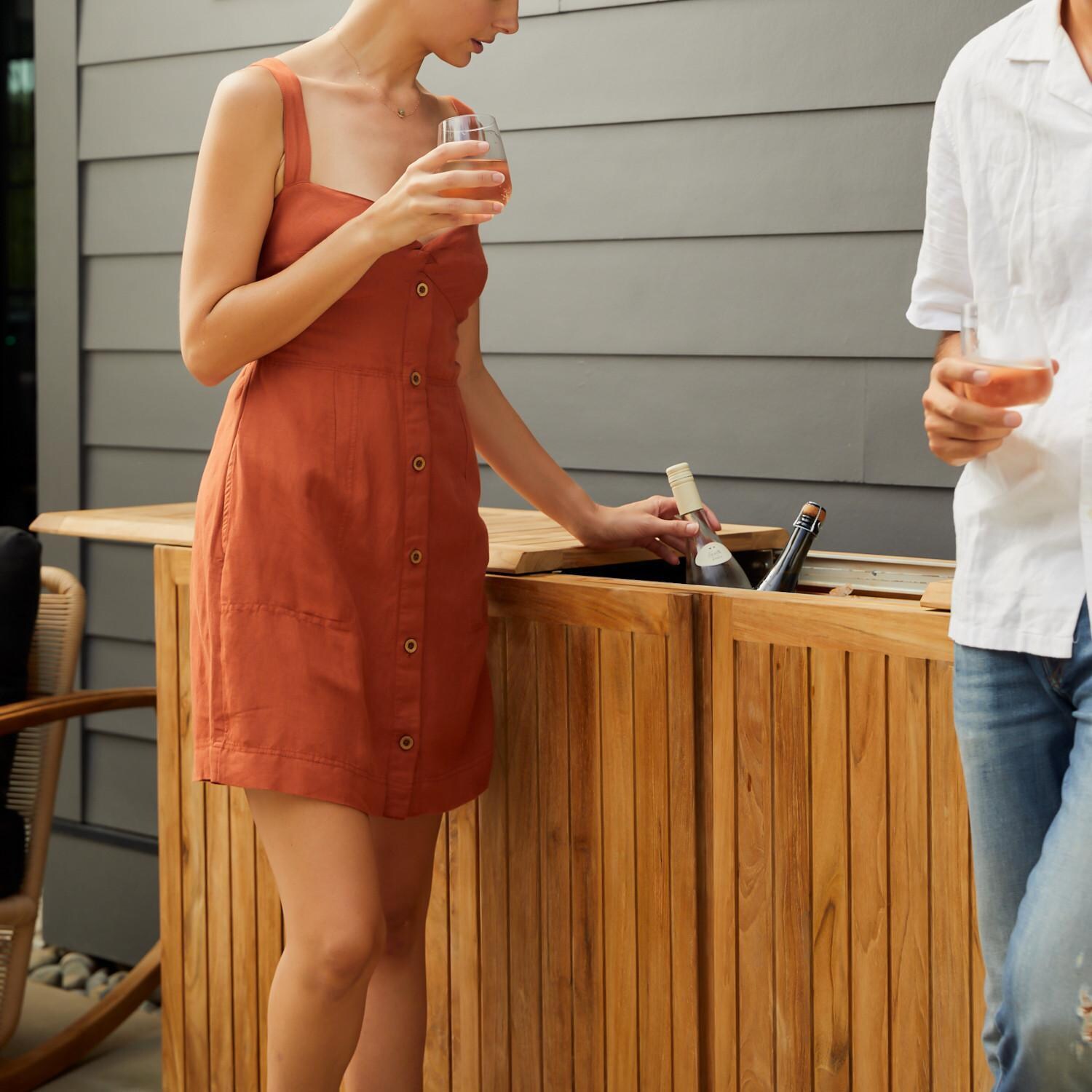Teak + Table Relax Champagne Table - Front Panel Close-Up - Lifestyle thumbnail