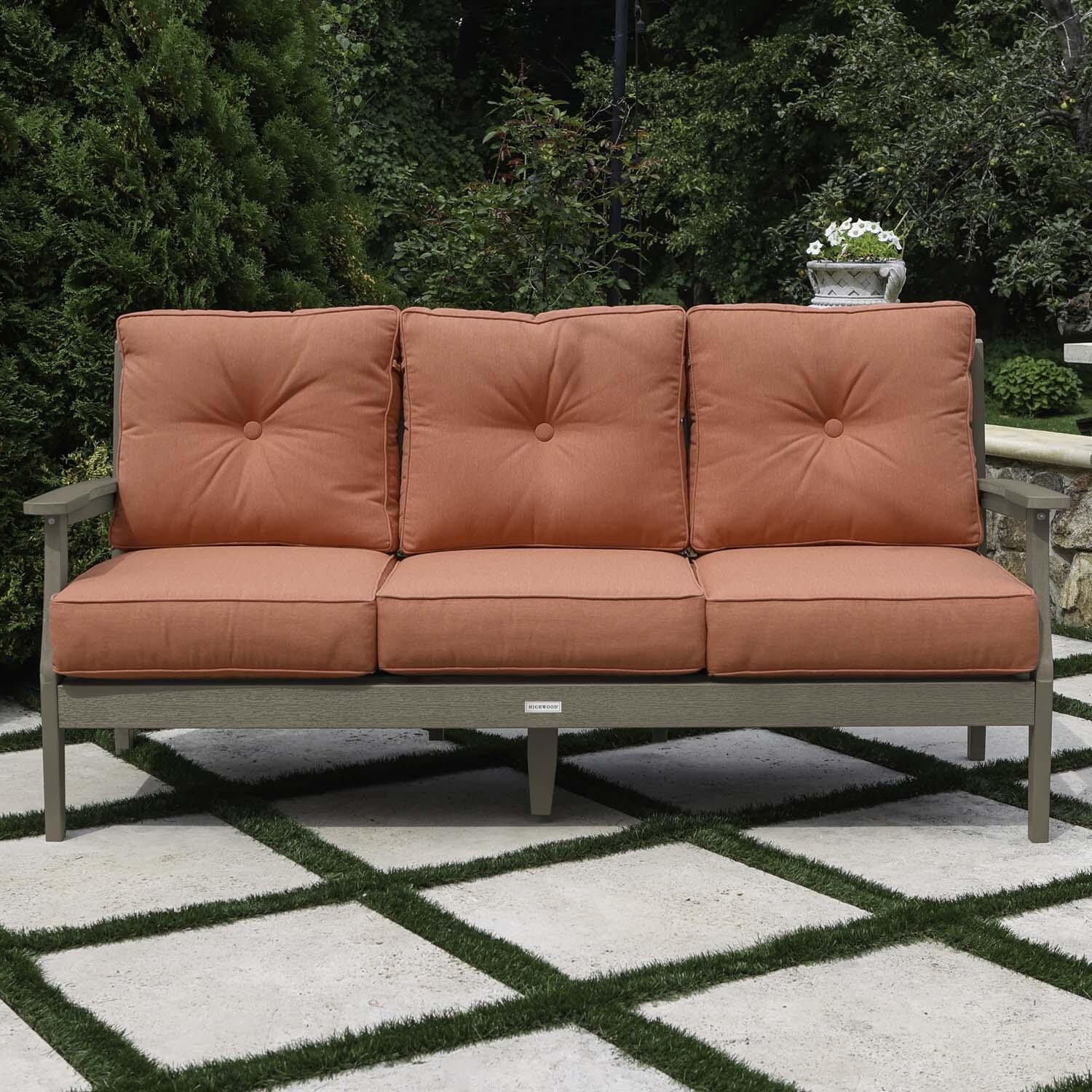 Blushing Bay 3 Person Recycled Plastic Sofa in Canvas Persimmon/Woodland Brown by Lakeview Outdoor Designs