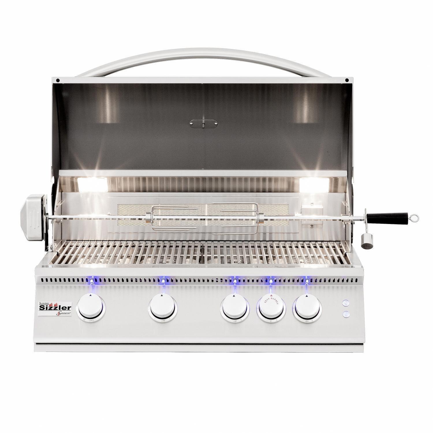Summerset Sizzler Pro SIZPRO32-LP 32-Inch 4-Burner Built-In Propane Gas Grill With Rear Infrared Burner - Hood Open - Rotisserie NOT Included thumbnail