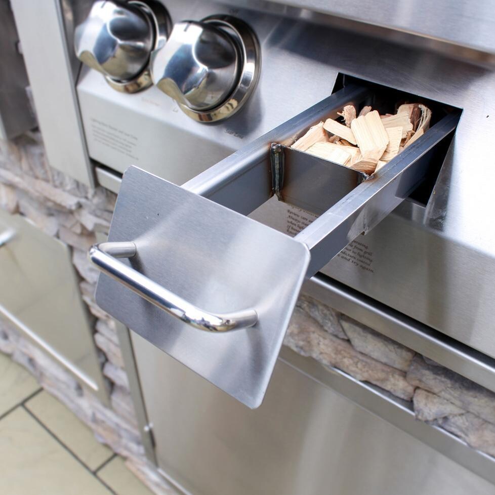 Vintage VBQ42G-L42 Inch Liquid Propane Gas Grill - Wood Chip Tray with Chips - Detail thumbnail