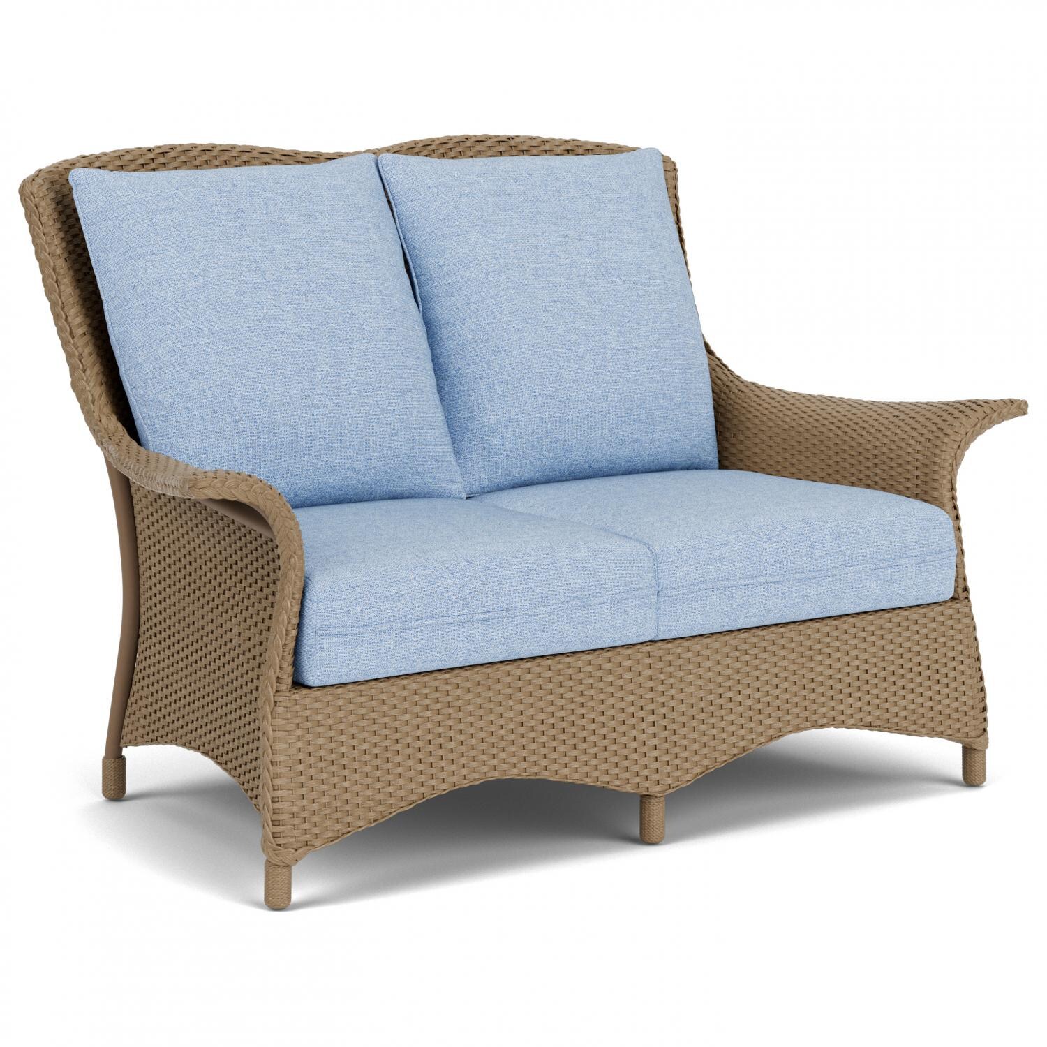 Lloyd Flanders Mandalay Loveseat in Fawn Finish with Demo Skyway fabric - Angled thumbnail