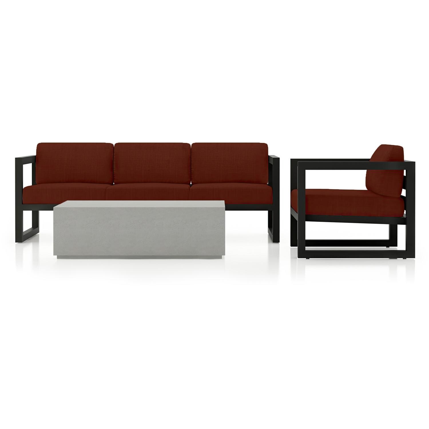 Lakeview MSTYMAS-BK-3SS-HN Misty Cove 3 Pc Aluminum Seating Set in Black w/Mason Coffee Table & Canvas Henna Cushions by Lakeview Outdoor Designs - Set - White Background thumbnail