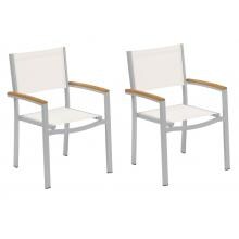 Travira Aluminum Dining Arm Chair W/ Natural Sling & Teak Armcaps By Oxford Garden - Set Of 2 image