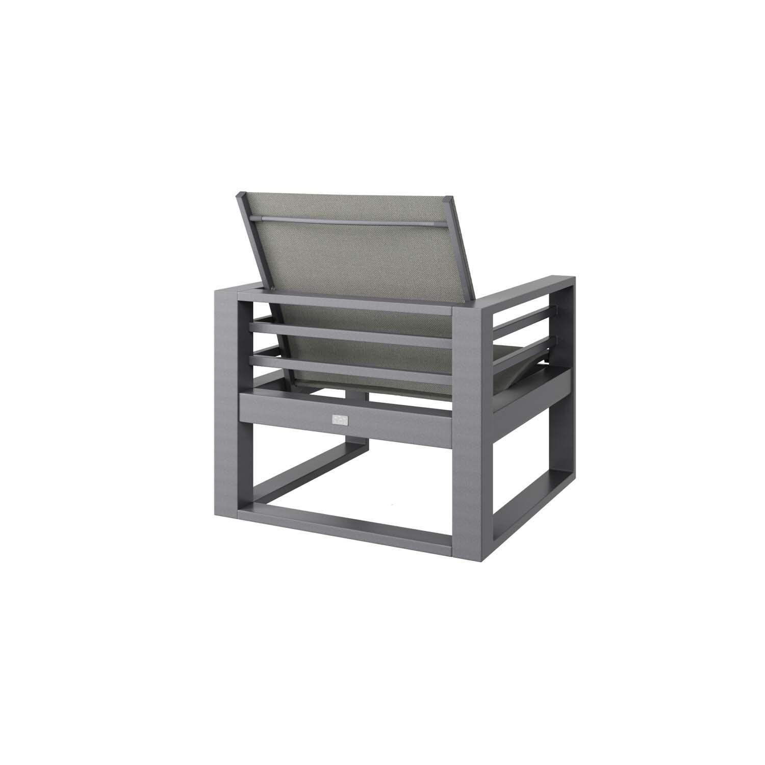 Palermo Aluminum Club Chair in Graphite w/ Harbor Slate Sling By Ebel - Back View - White Background thumbnail