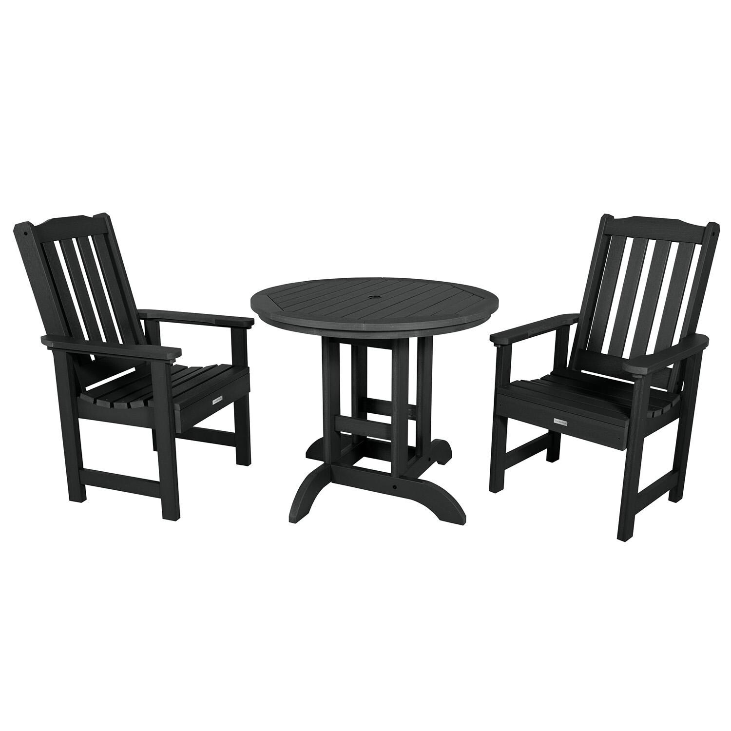 Hart Lane 3 Pc Recycled Plastic Round Dining Set in Black By Lakeview Outdoor Designs - White Background thumbnail